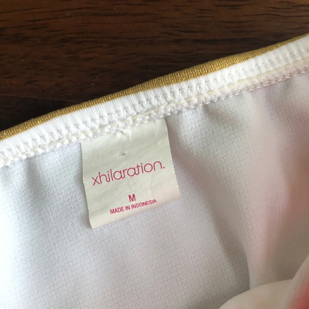 Xhilaration Women's Junior's Gold White Striped Bikini Swimsuit Set Pink Size M